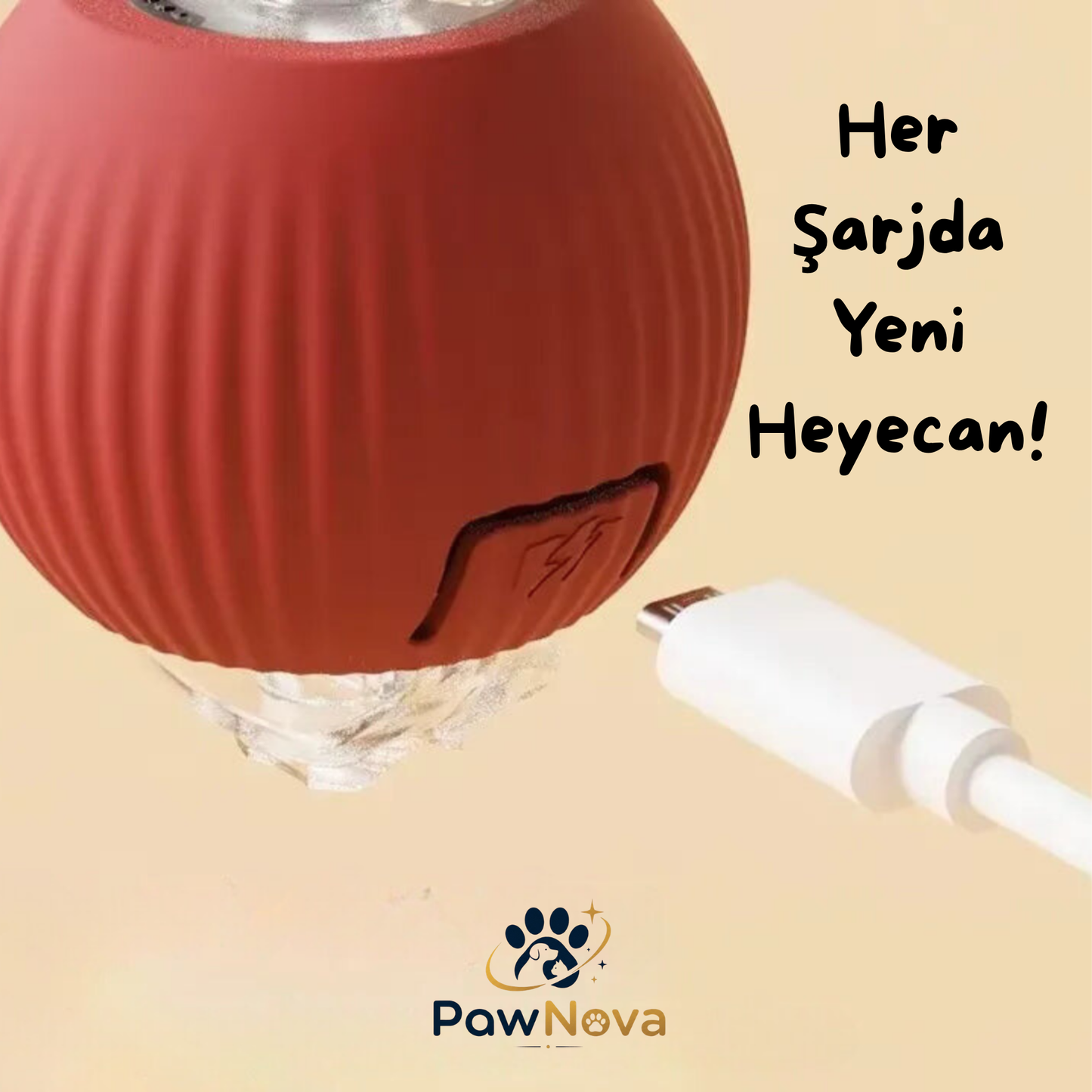 PawNova™ Akıllı Kedi Oyuncak Topu — USB Şarjlı, Işıklı, 3 Modlu, 360° Hareket
